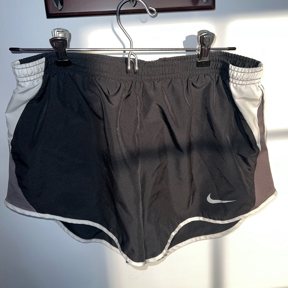 Nike Dry-Fit short, medium, black with white trim and gray accents